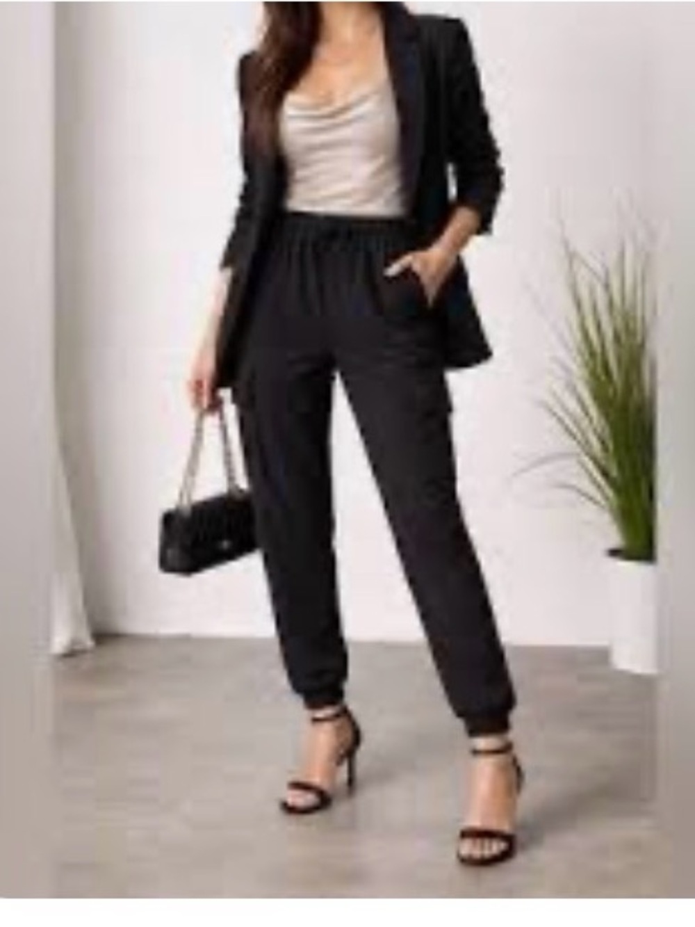 Women's Black Cargo Jogger Pants - Casual Everyday Track Style Faux Suede 0774